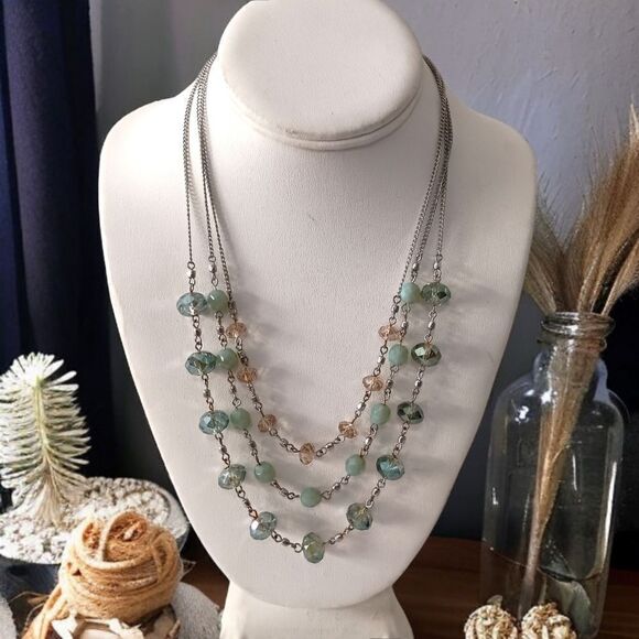 Glass Faceted Beaded Neckline Multi Strand Station Pastels Silver Tone Fairy - Picture 13 of 15